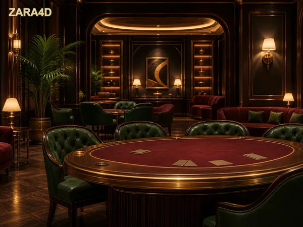 Ilustrasi meja permainan Teen Patti 20-20 dengan kartu dan tombol taruhan